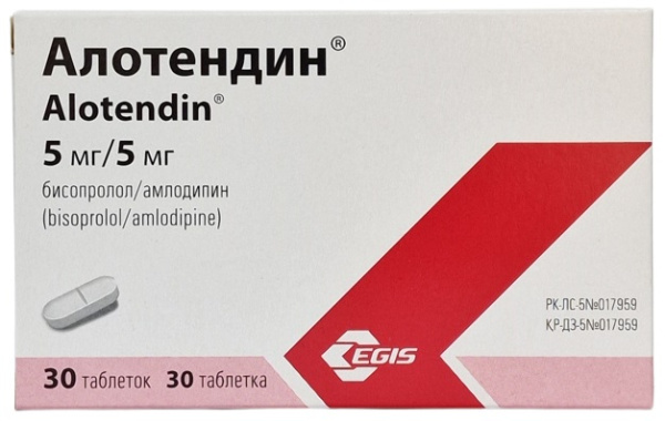 Алотендин табл. 5 мг/5 мг № 30 ( бисопролол /амлодипин ) (Упаковка)