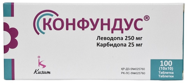 Конфундус табл. 250 мг/25 мг №100 ( леводопа / карбидопа ) (Упаковка)