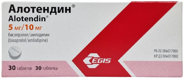Алотендин табл. 5 мг/10 мг №30 ( бисопролол /амлодипин ) (Упаковка)